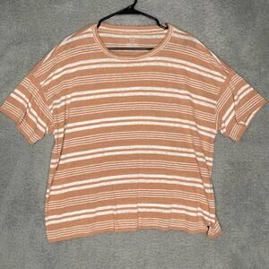 Aerie womens brown striped linen blend t shirt soft lightweight round neck M